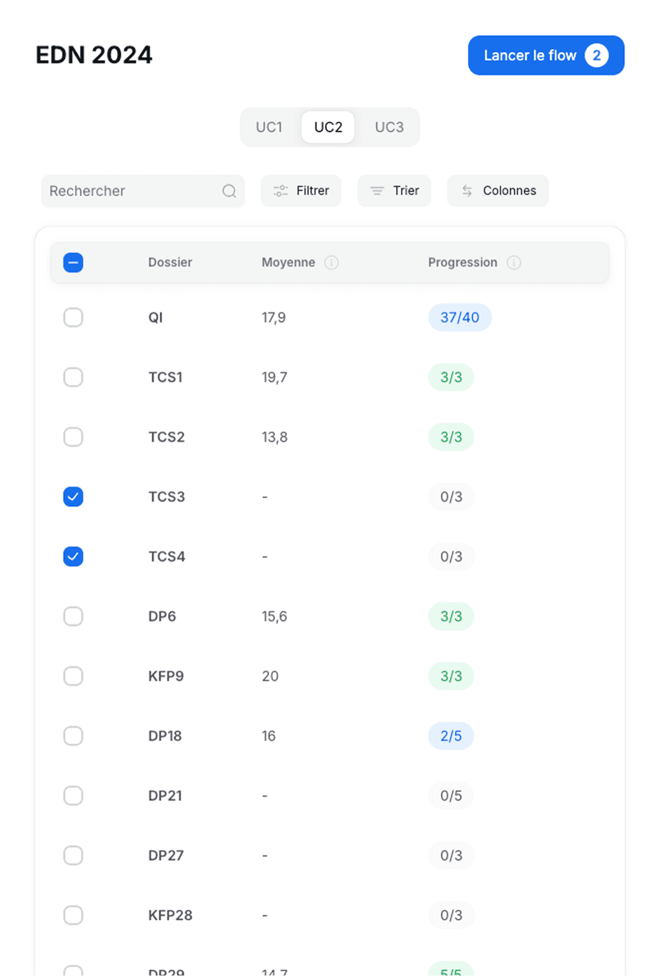 Interface de l'application